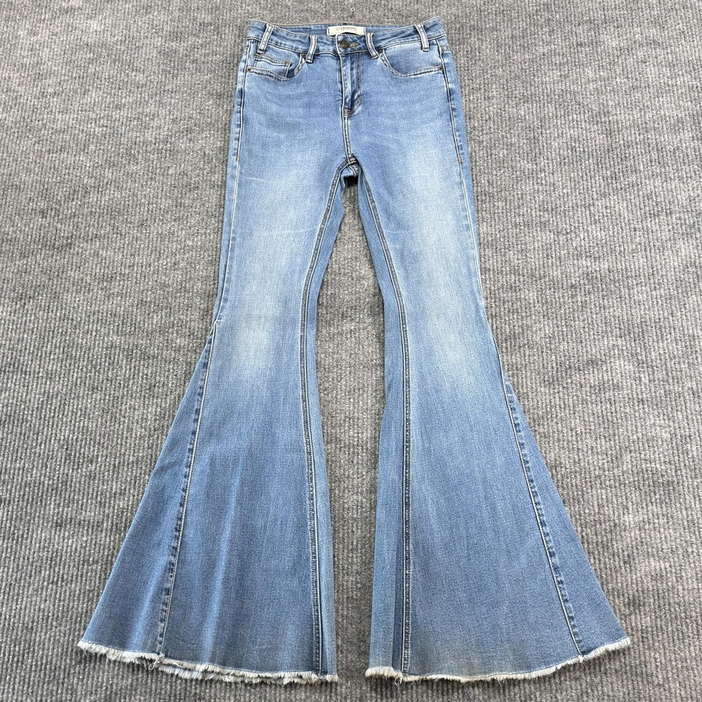Rock & Roll Denim Bell Bottom Jeans Womens 27x34 Blue‎ Medium Wash High Rise